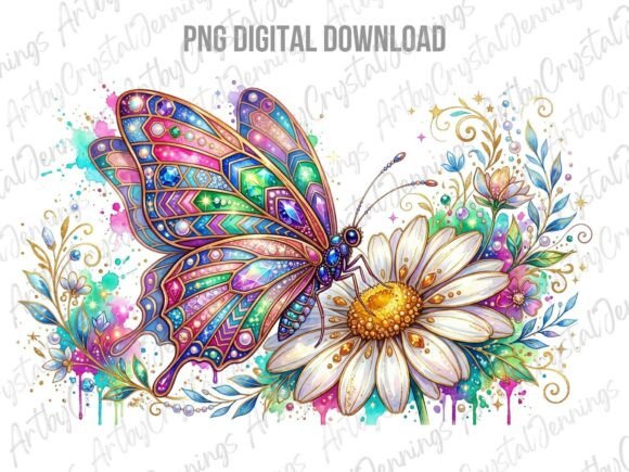 Download Jeweled Butterfly Floral Daisy PNG - Daisy png Collection