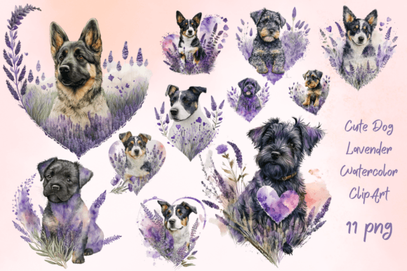 Download Cute Dog Lavender Watercolor ClipArt - Premium Resources